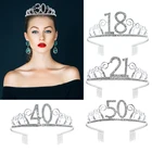 Диадема для волос в виде короны принцессы с кристаллами и стразы, 18, 21, 30, 40, 50, аксессуары для женщин, на юбилей, день рождения