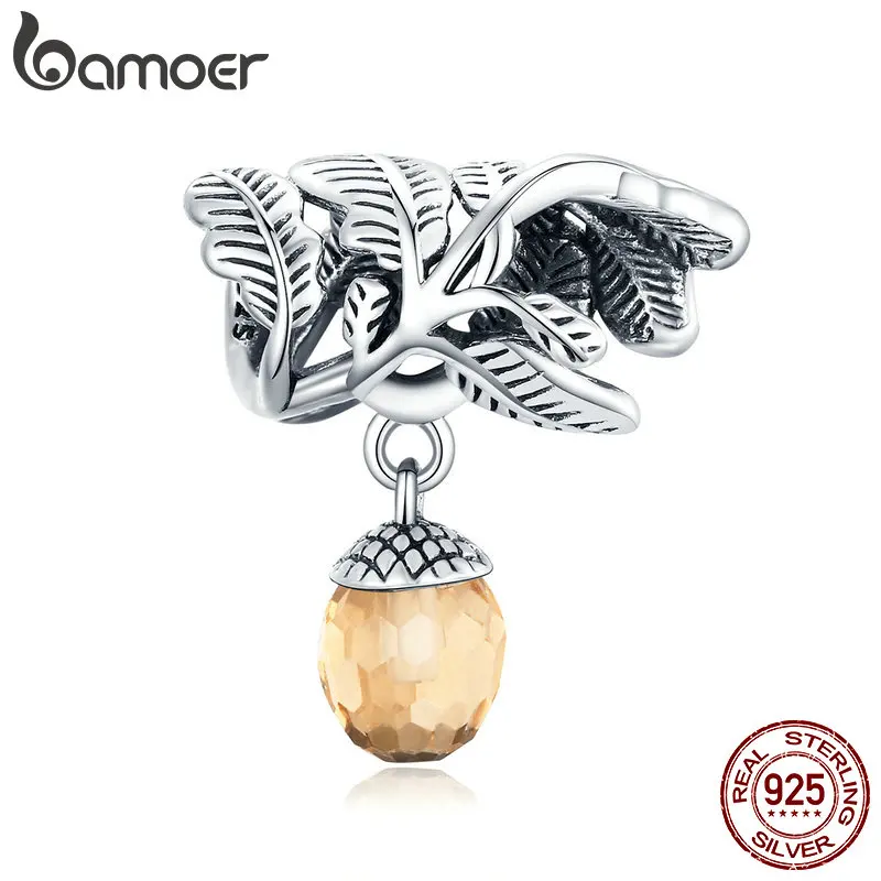 bamoer Genuine 925 Sterling Silver CZ Lucky Pine Cone  Original silver Charm for Brand DIY Bracelet Jewelry Make BSC336