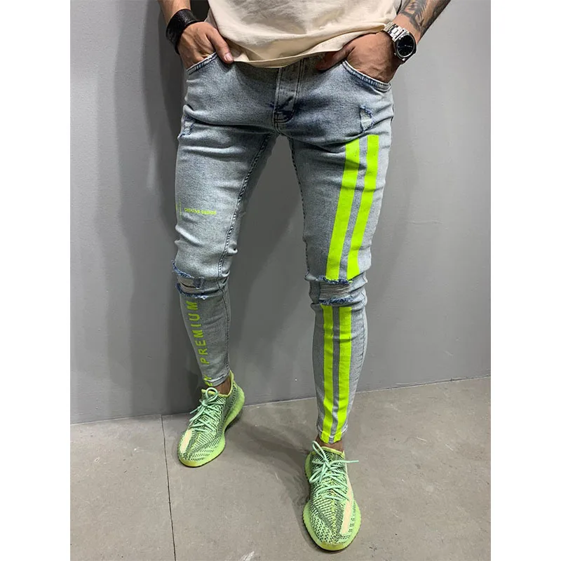 

fashion Printed jeans men Hole ripped jeans Hip hop Streetwear Elasticity Slim Fit skinny jeans men