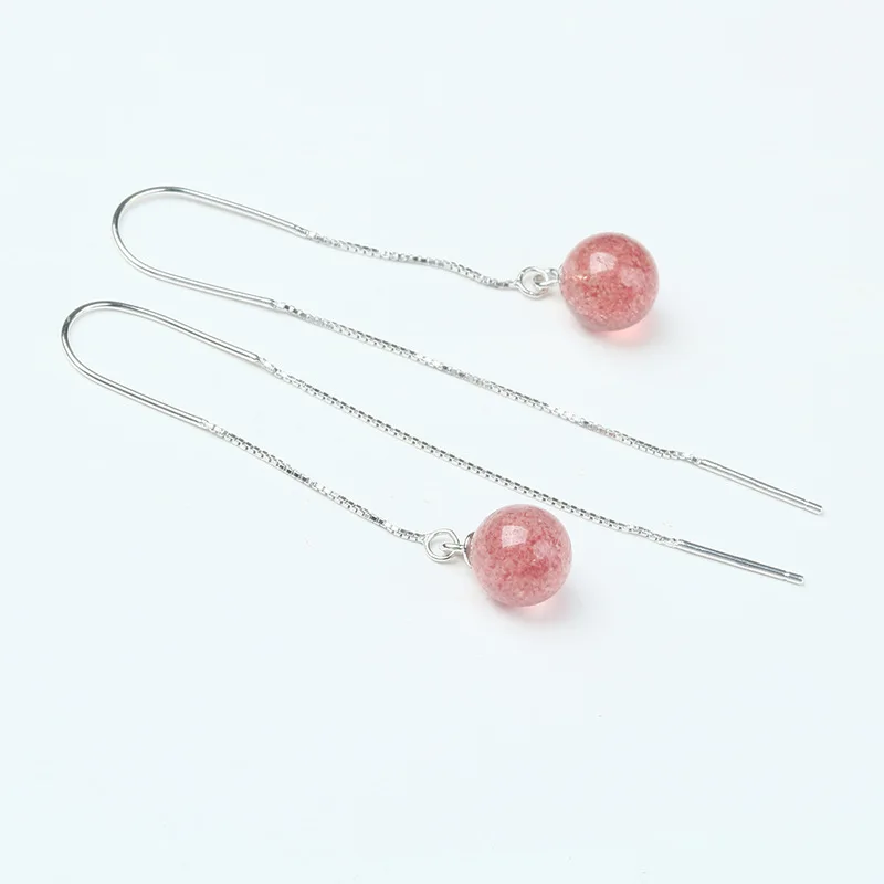 

Natural strawberry crystal earring female 925 sterling silver U-shaped earring moonstone crystal earring ins best selling
