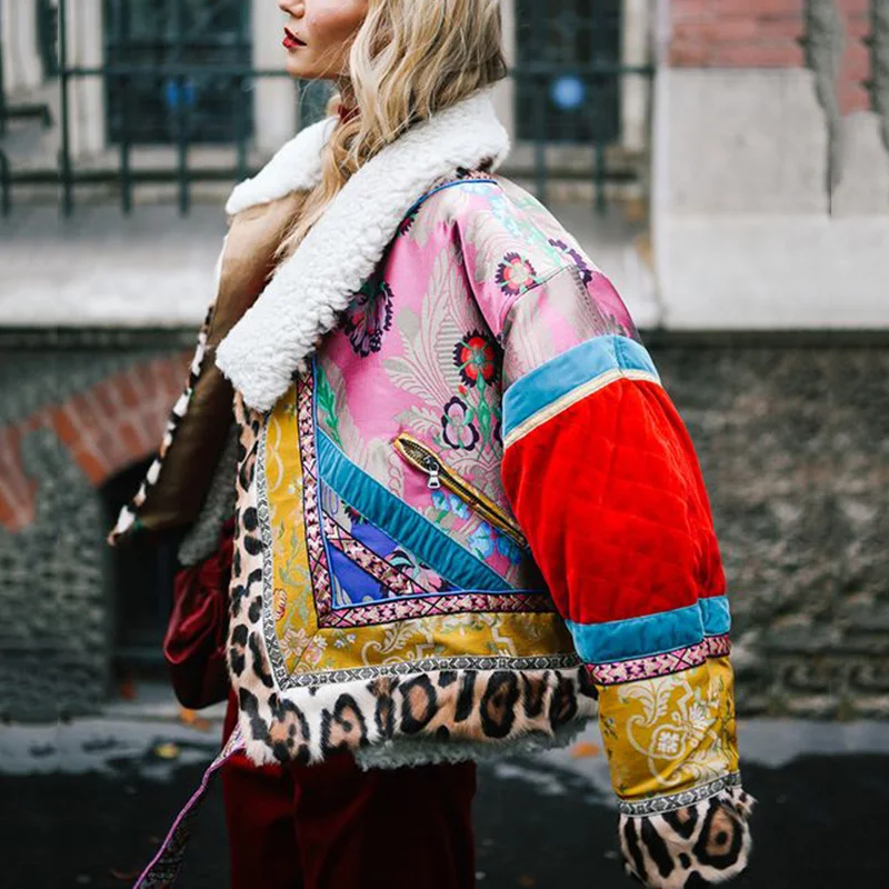 

2021 Women Down Jacket Collar Coats Street Short Print Cotton Clothing Autumn Winter Warm Fashion Ladies Chic Outwear Female