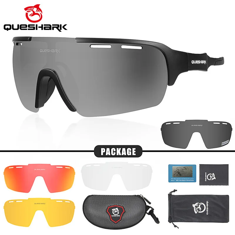 

QUESHARK Professional HD Polarized Cycling Sunglasses 5 Lens/Set Day Night Vision Bike Bicycle Glasses MTB Goggles Eyewear QE43