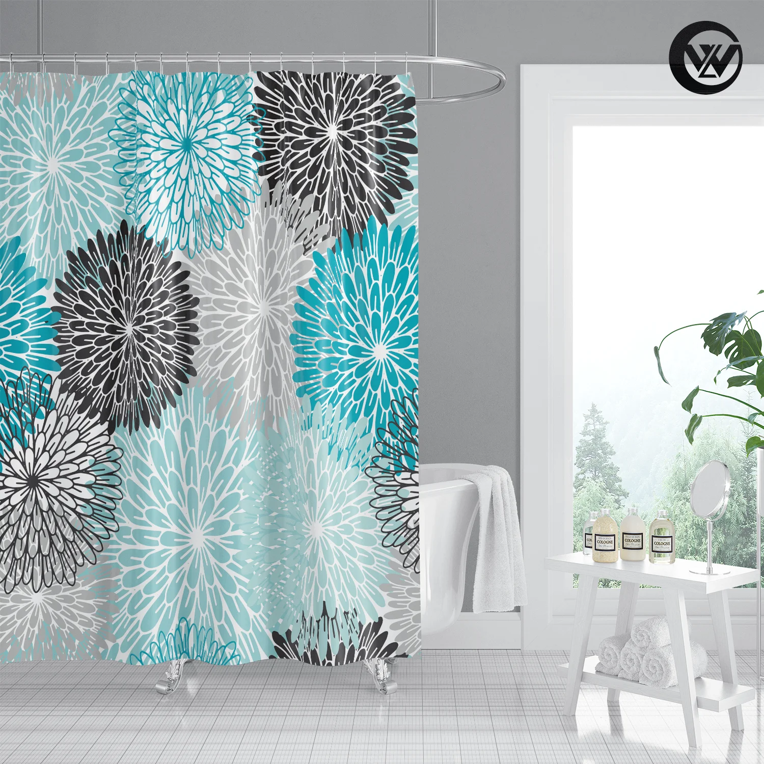 

Eco Friendly Bathroom Curtain Waterproof Colorful Fireworks Geometric Flowers Printed Shower Curtain Polyester Fabric Bathtub