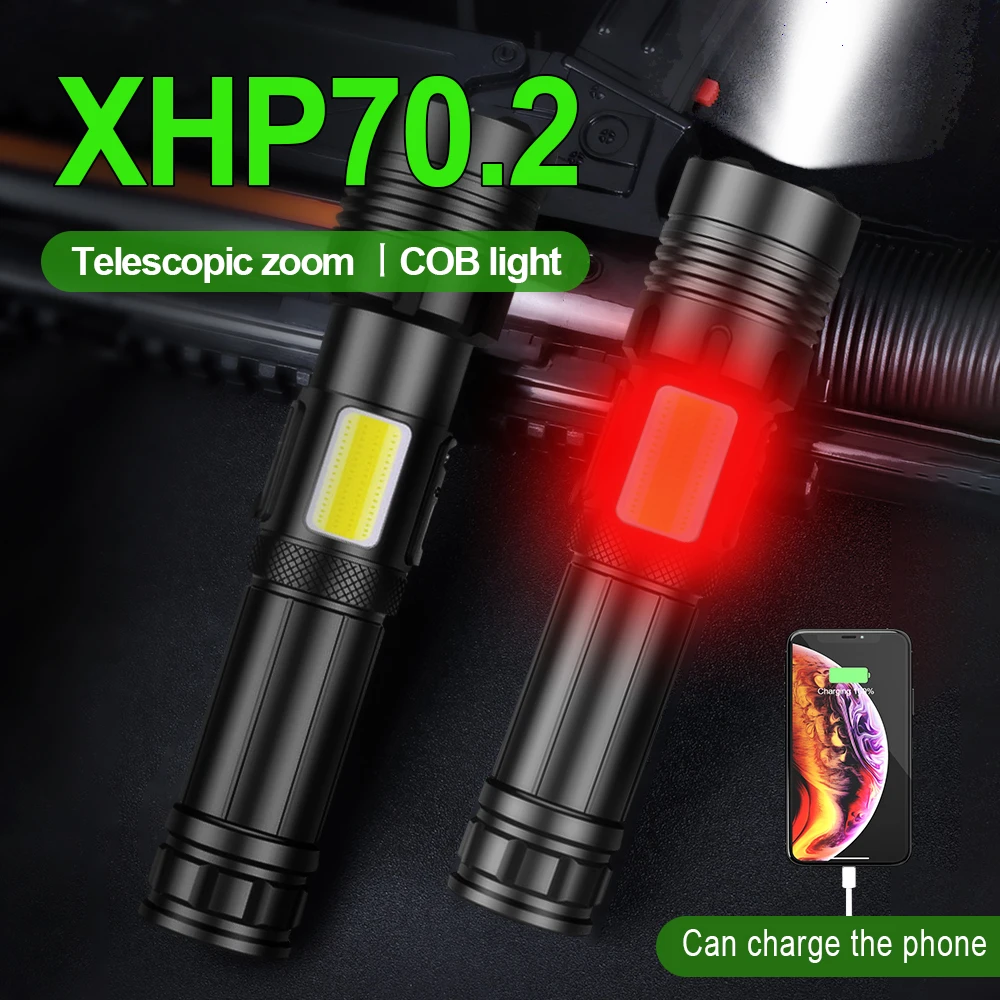 

Xhp70.2 COB мощный светодиодный фонарик USB Перезаряжаемый 18650 26650 фонарик xhp50 xhp70 яркий водонепроницаемый фонарь