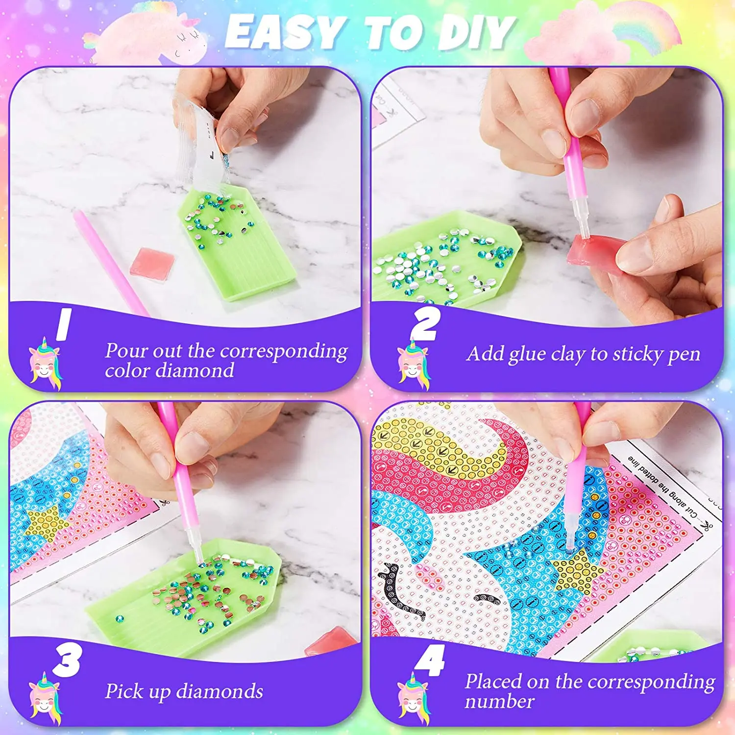 Easy 3D Diamond Art Painting Kit for Kids Beginners Gem Craft Christmas Gift for Girls and Boys Small DIY Paint by Number images - 6