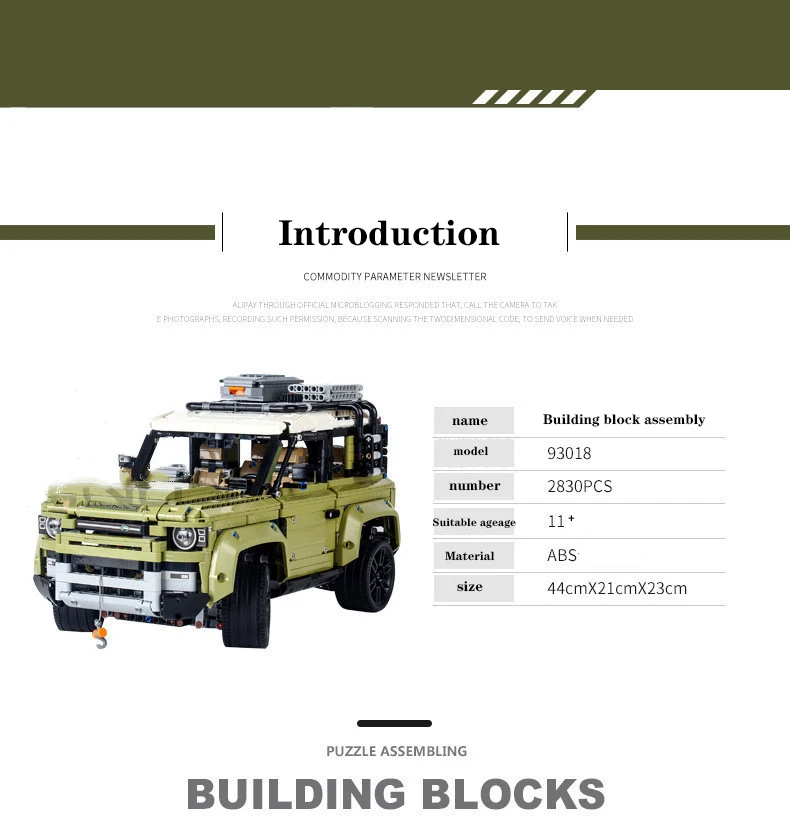 

Technical Car Model Compatible Lands Rover Defender Technical SUV Assembling Car Education Toys For Boys Kids Building Blocks