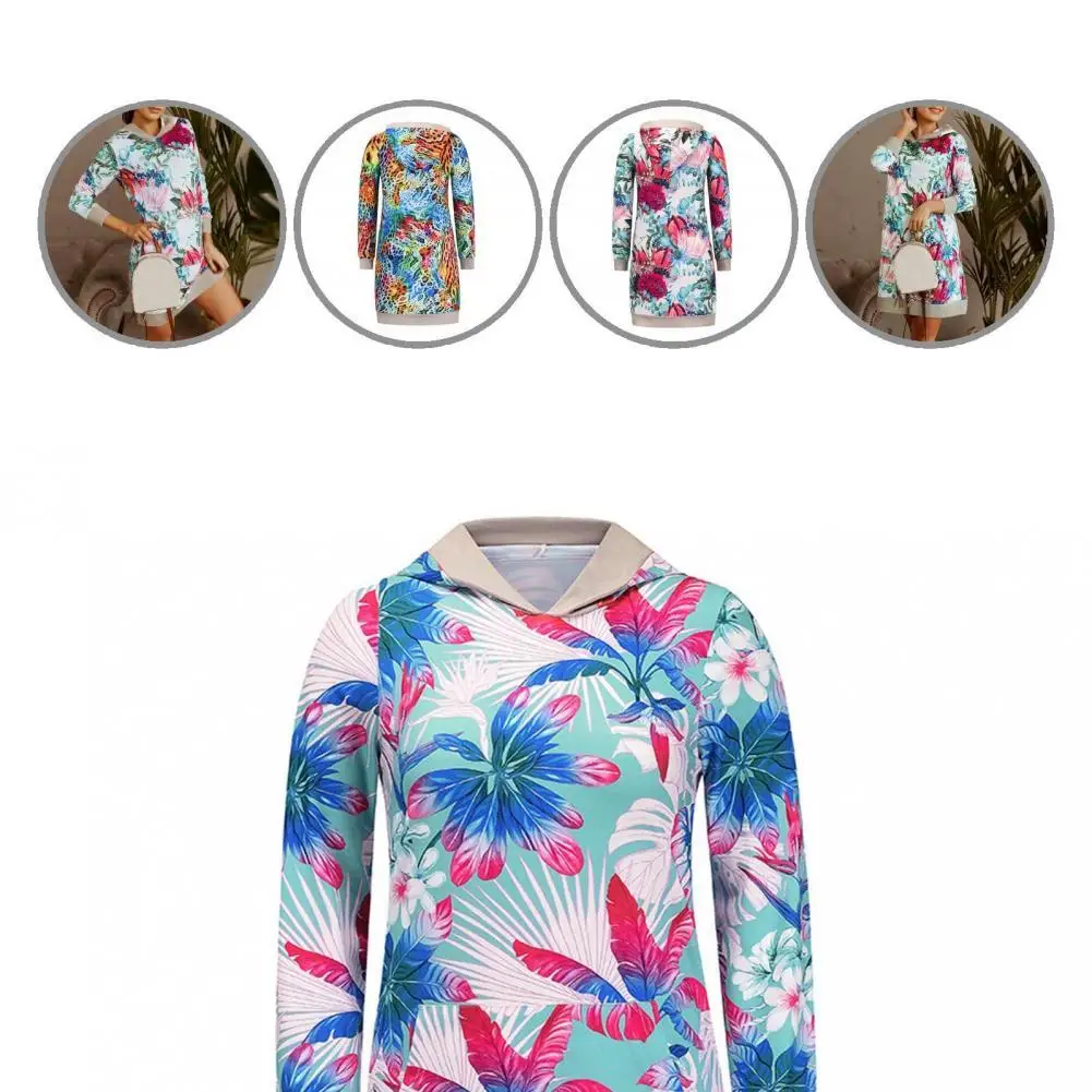 

All Match Autumn Winter Flower Print Large Pocket Dress for Jogging