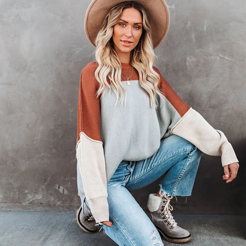 

Women's Fashion Bat Sleeve Knit Sweater Loose Casual Street Sweater Round Neck Long Sleeve Pullover 2021 Autumn and Winter New