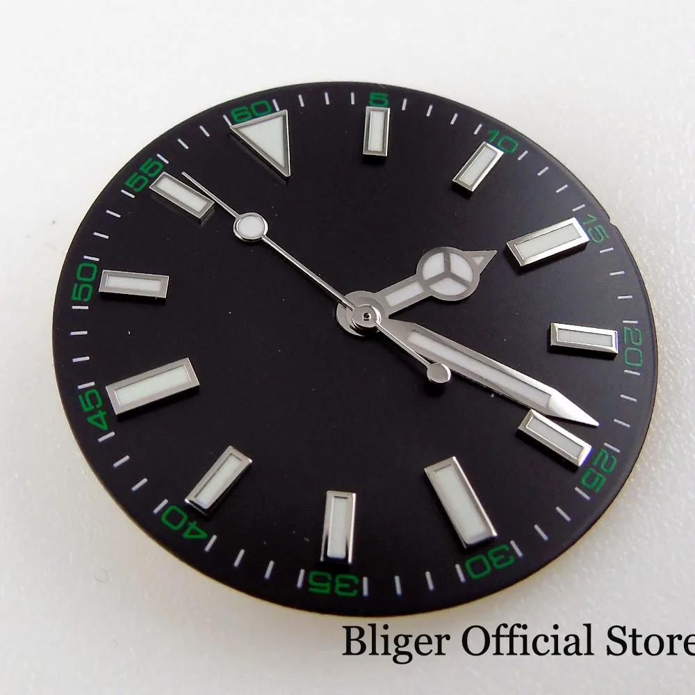 

BLIGER Steel Automatic 39mm Polished Men Watch Case fit NH35A NH36A MIYOTA 8215 Seeing Glass Back Luminous Marks Dial Hand Set