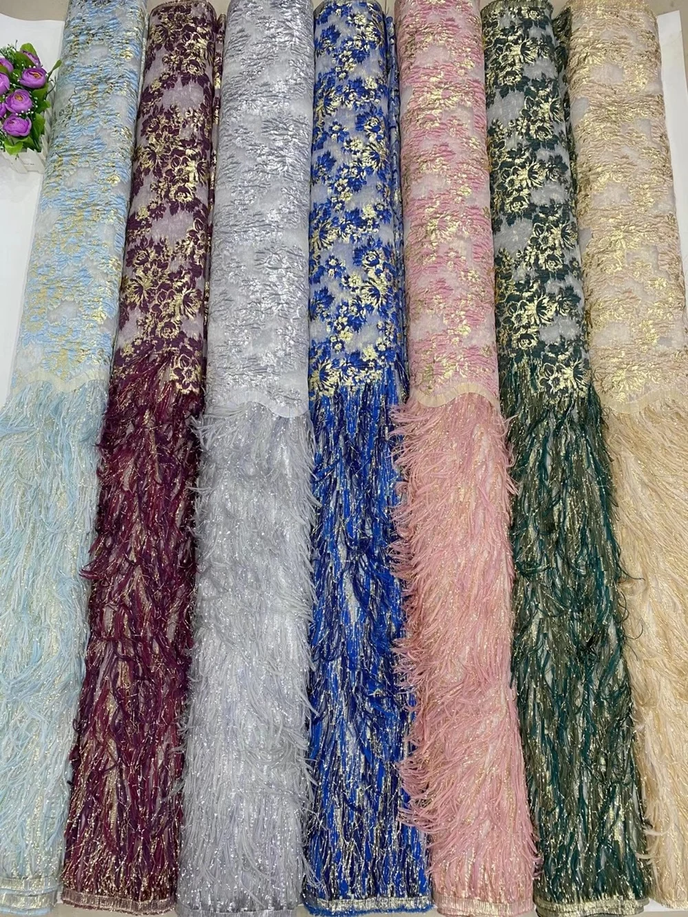 

Anna African Brocade Lace Fabric 2020 High Quality Embroidered French Feather Laces Nigerian Tulle Fabrics 5 Yards/pcs For Dress