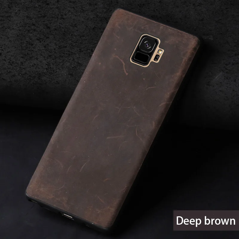 Brown Чехол для samsung Galaxy S7edge S8 S9 S10 плюс A10 A20 A30 A50 A70 из воловьей кожи чехол для Note 8, 9, 10, A5 A7 A8 J5 J6 J7 чехол - Цвет: Brown