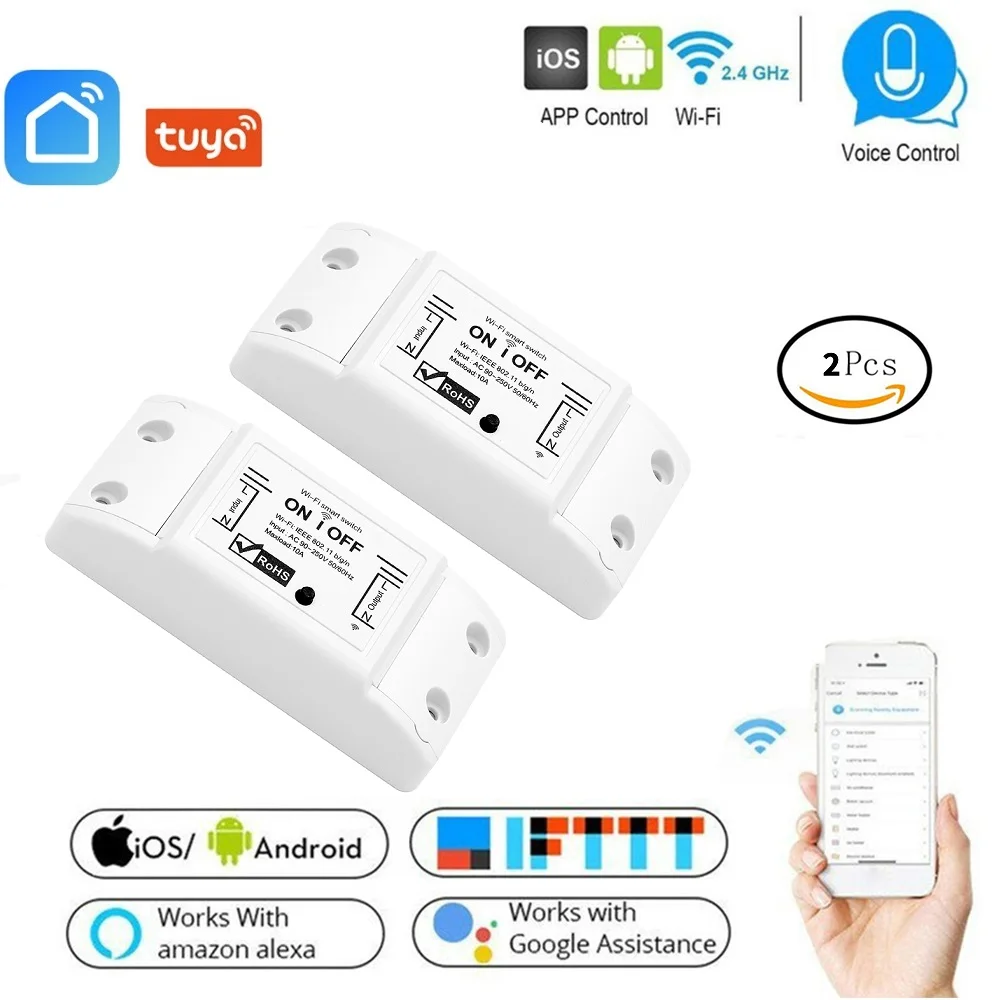 Умный Wifi переключатель беспроводной Таймер света 2 шт./лот Tuya Smart Life APP работает с