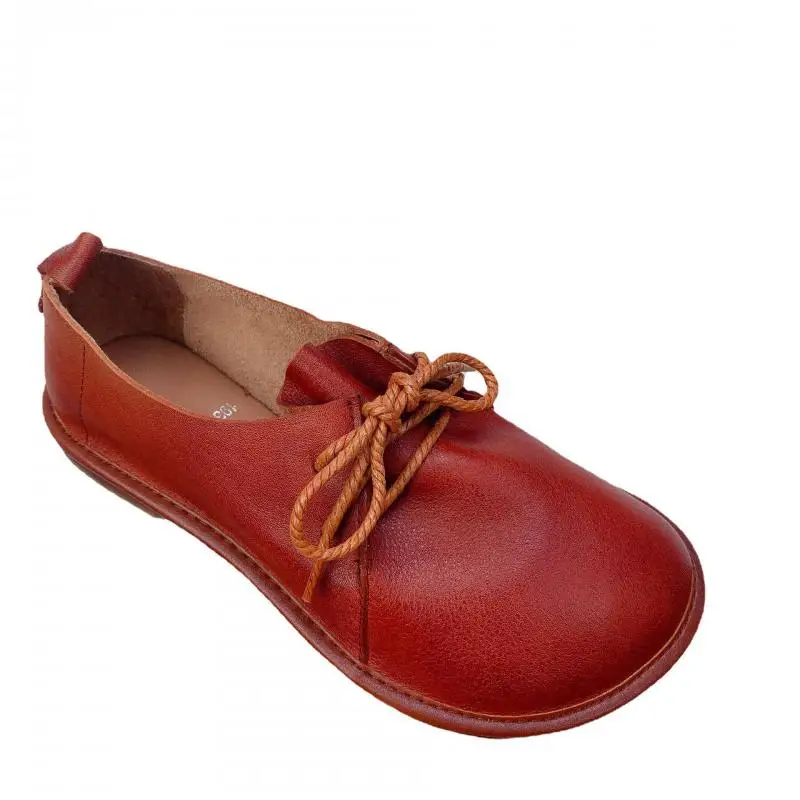 

YourSeason Ladies Genuine Leather Flats 2021 New Shallow Concise Handmade Casual Women Lace Up Round Toe Shoes
