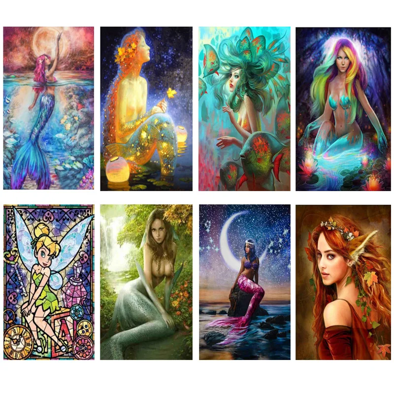 Набор для рисования с круглыми камнями и полотном бриллиантами Русалка картина