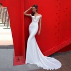 Пляжные простые свадебные платья в Богемном Стиле Русалка Кружева Аппликация с открытыми плечами с О-образным вырезом декольте Свадебные платья развертки поезд индивидуальный заказ 2021