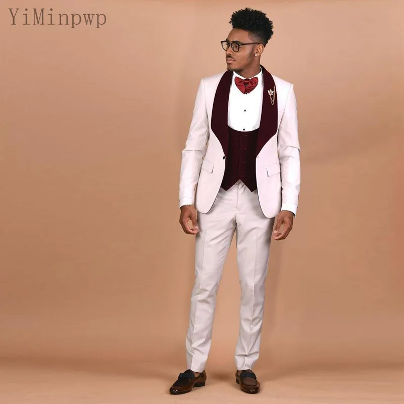 

Свадебные костюмы YiMinpwp для мужчин, Свадебный костюм на одной пуговице с воротником-шалью, пиджак, Официальный мужской костюм, пальто, жилет, ...
