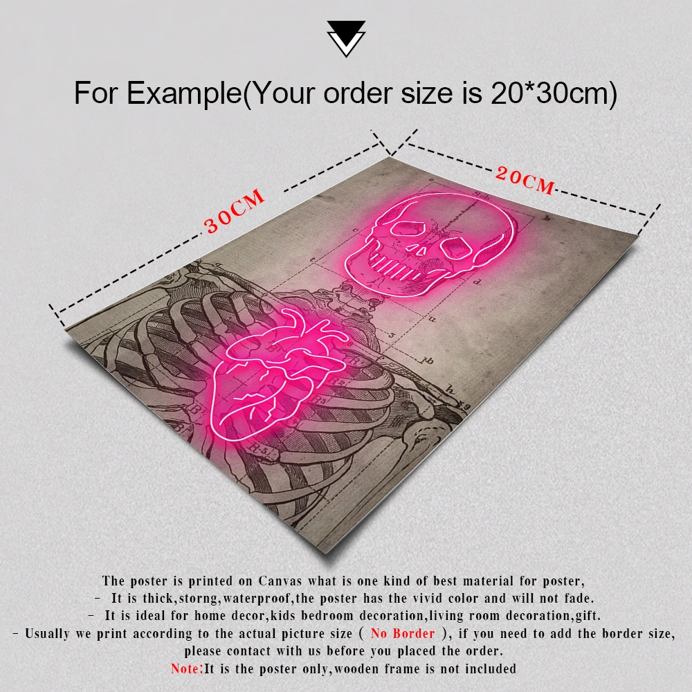 Скандинавская неоновая картина в форме сердца скелета винтажная на стену