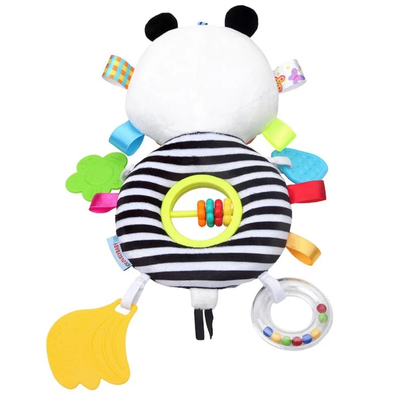 Черно белая полосатая подвесная погремушка в виде мультяшной коровы с гелем для