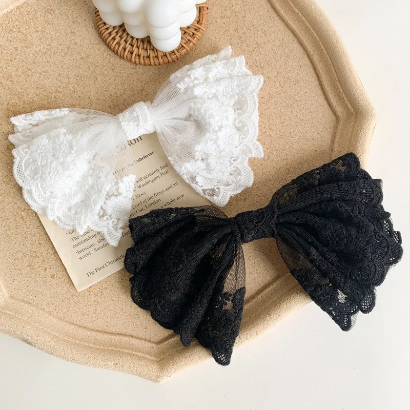 Новинка женские милые черно-белые хлопковые кружевные Ленточные заколки с