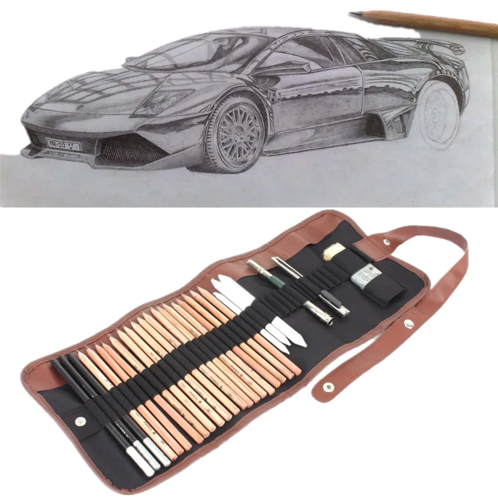 18pcs Sketch Pencils Set Paper Art Pen Charcoal Extender Eraser Wood Pencil Sketching Drawing Kit Bags Free Shipping | Канцтовары для