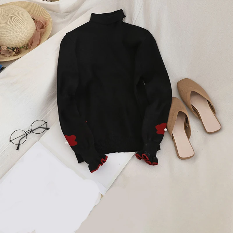 Милый зимний свитер с высоким воротником повседневный женский