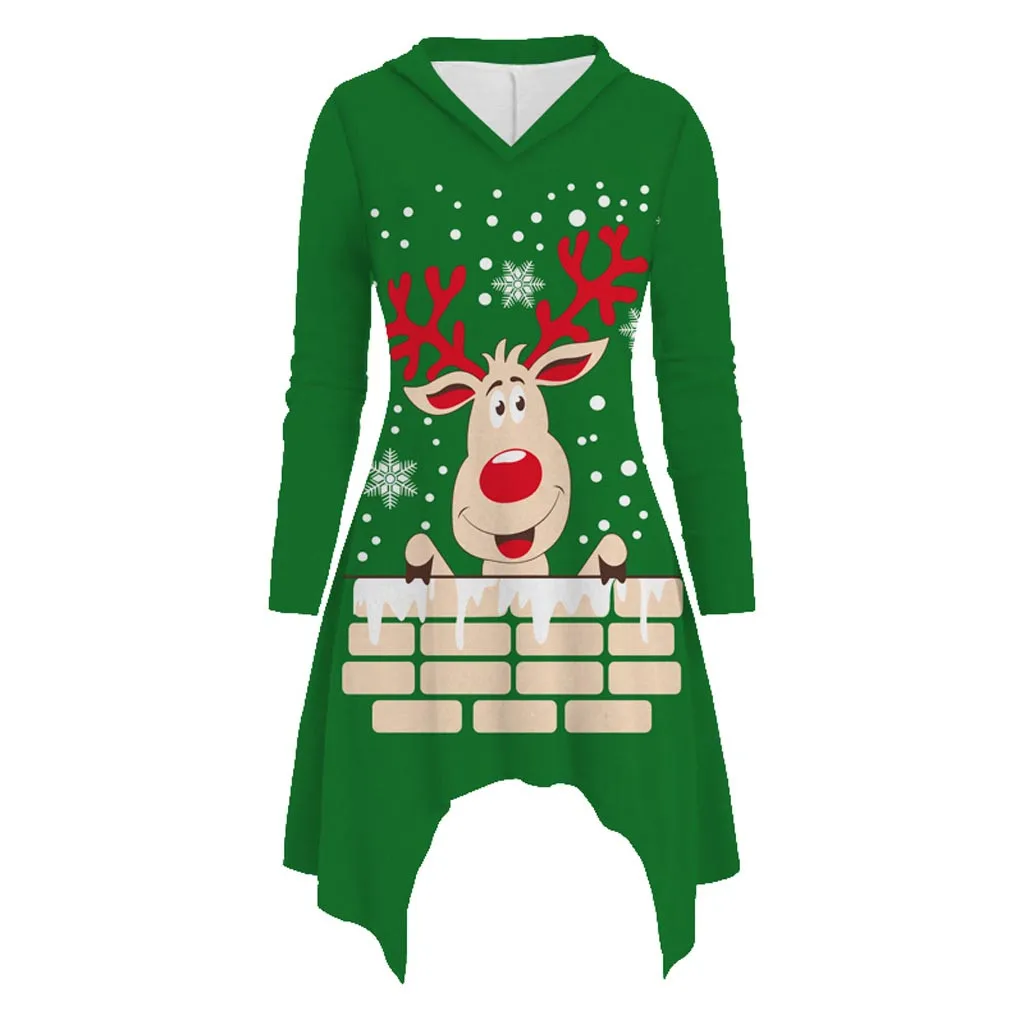 Женщины Eindeer Heathered Рождество печать с длинным рукавом капюшоном Блузка Топ