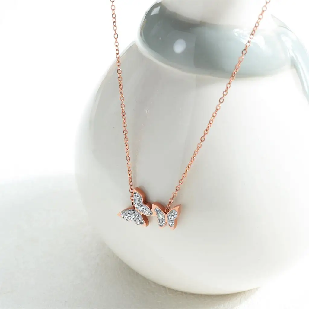 Ожерелье женское из нержавеющей стали под розовое золото с кристаллами и