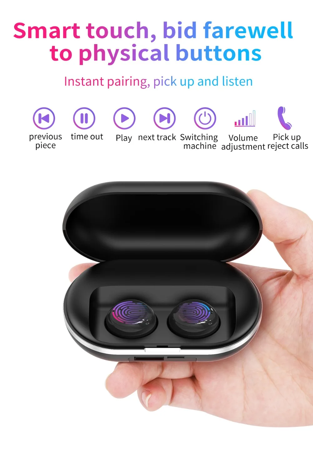 B5 беспроводные Bluetooth наушники 5,0 сенсорное управление TWS Bluetooth наушники водонепроницаемые 9D стерео Музыкальная гарнитура 300 мАч Внешний аккумулятор
