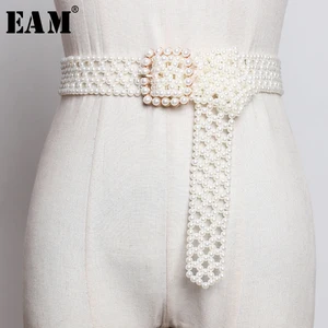 EAM с жемчугом, с вырезами, с квадратной пряжкой, длинный широкий пояс, индивидуальный стиль, для женщин, новая мода, подходит ко всему, весна-осень 2022, 1A834