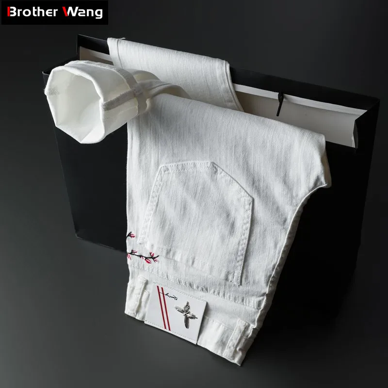 

Мужские тонкие джинсы с цветочной вышивкой, белые облегающие брюки из денима, лето 2020