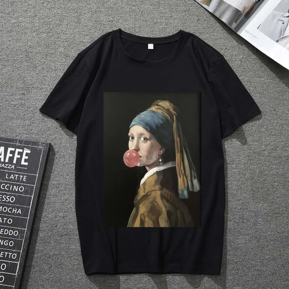 

Black T-shirt Men and Women Personality Short-sleeved Casual All-match Harajuku Style Retro Printing Fashion Comfortable Blouse