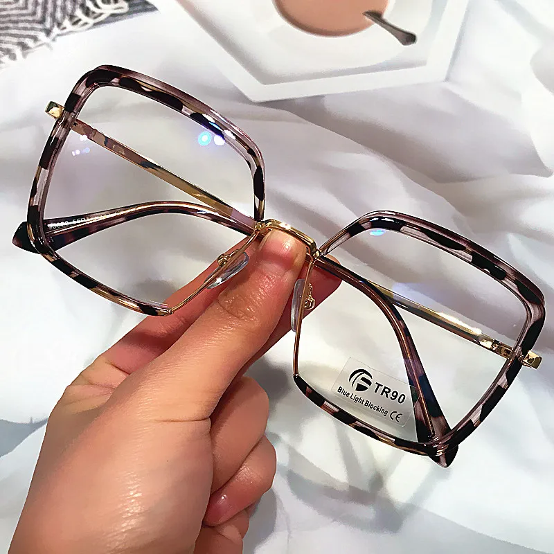 

TR90 Anti-blue Light Eyeglasses For Women New Fashion Elegant Vintage Oversized Square Computer Glasses Frame Female Shades