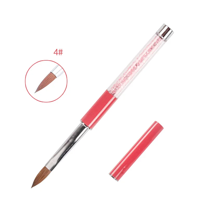 SIZE 4 ANGNYA/1 шт., акриловая кисть для маникюра из колинского соболя 2#4#6#8#10#, розовые стразы, декорированные металлическими ручными кистями для ногтей, сделай сам, для рисования ногтей - Цвет: SIZE 4