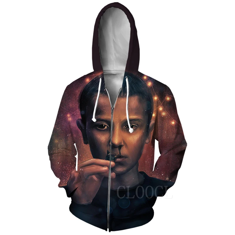 

Stranger Things Fashion Zipper Hoodies 3D Printed Cartoon Mens Zipper Streetwear Harajuku Hip Hop Sweatshirt Women Men's Hoddies