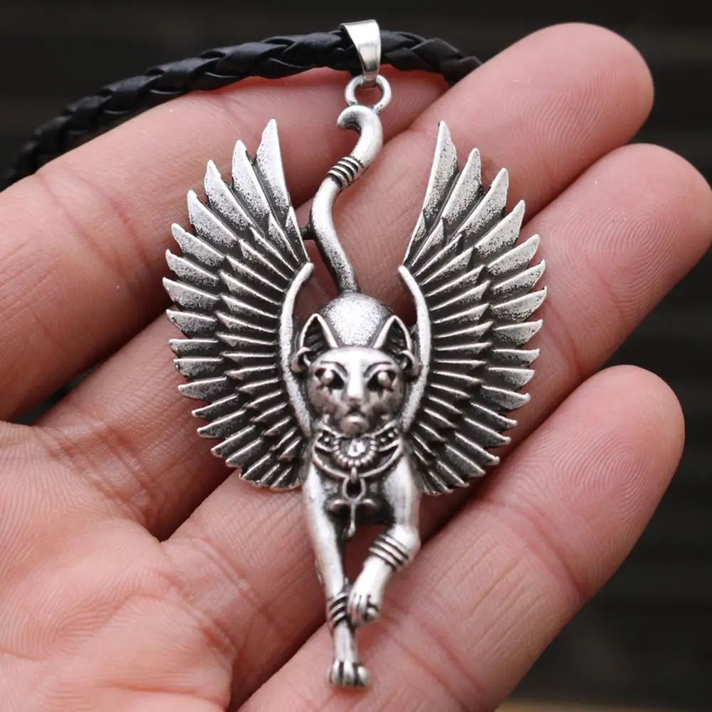 

Pagan Ancient Egyptian Bastet Wiccan Egypt Cat Bastet Pendant Necklace Sphinx Egypt Cat With Wing Jewelry Amulet Talisman
