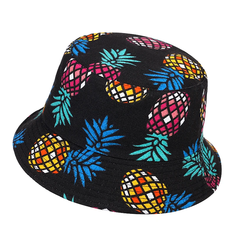 

Fashion summer Bucket Hat Men Women hip hop panama Cap Pineapple Print Fisherman Hat Double-sided with foldable Fishing Hats