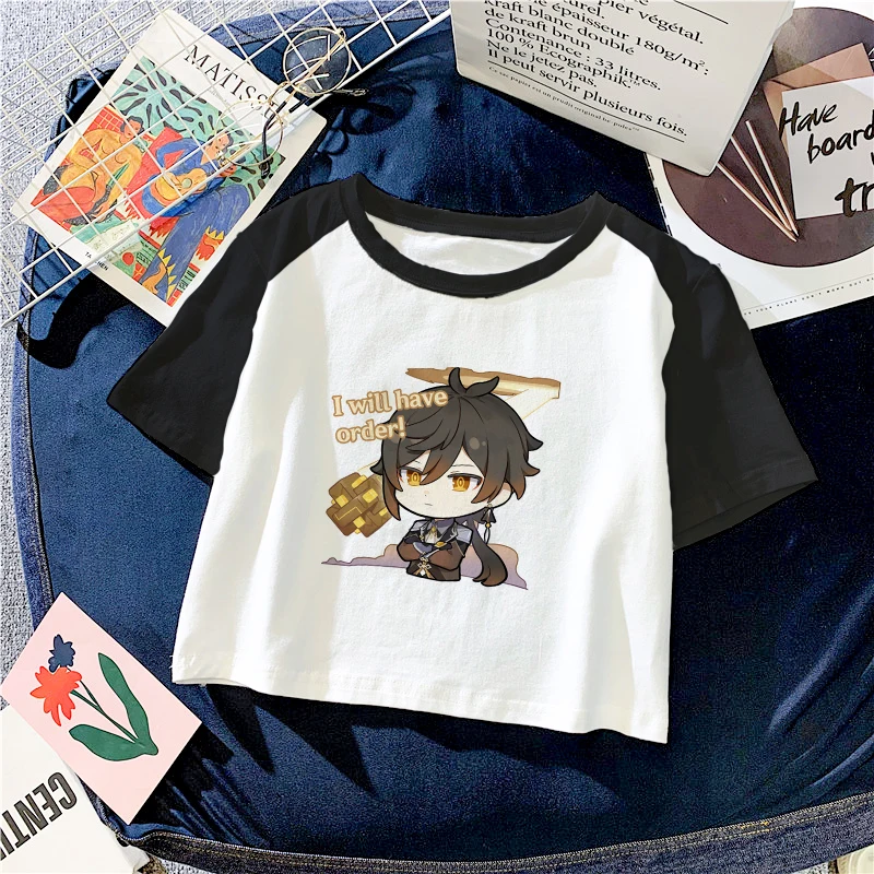 

Summer Fashion Harajuku Kawaii Anime Genshin Impact Zhongli T Shirt Women Streetwear Y2K Crop Top Harajuku Vintage Tshirt Female