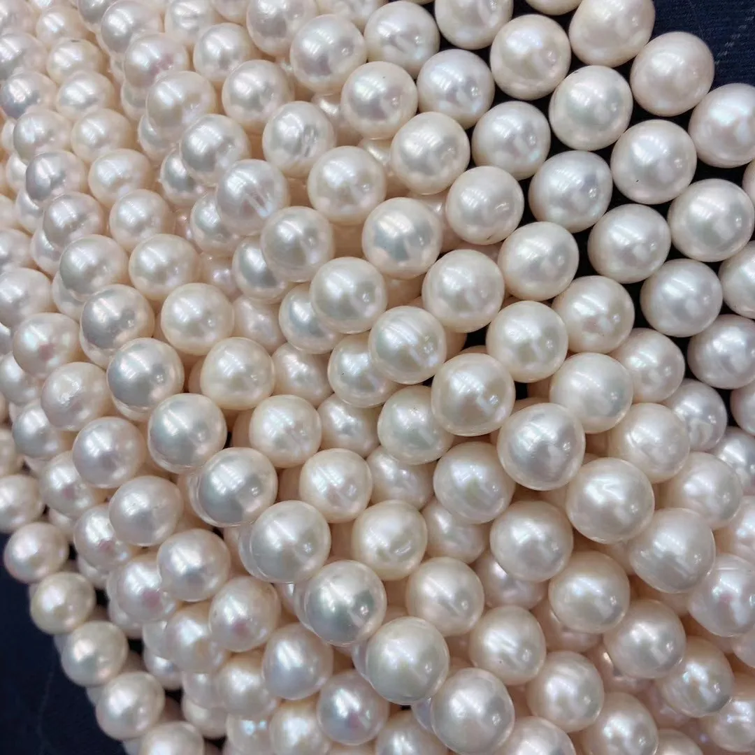 

Freshwater White Pearl High Quality 5 Strands Wholesale 11-12 mm Few Flaw Near Round Loose Beads Handmade DIY Jewlry for Women