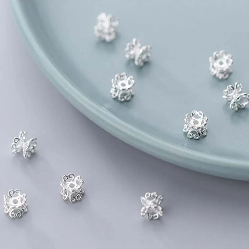 Реальная твердая кожа серебряная двухсторонняя Крышка для бусин в форме цветка