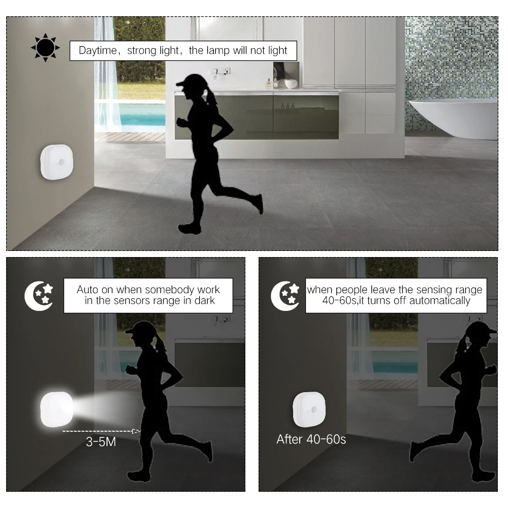 10 светодиодов PIR датчик движения Ночной светильник лампа для спальни кухни