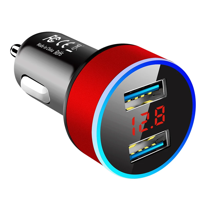 Red Универсальное автомобильное зарядное устройство с двумя usb-портами 3,1 А, светодиодный дисплей, автомобильное зарядное устройство для мобильного телефона Xiaomi, samsung S8, iPhone 6, 6s, 7, 8 Plus, планшет - Цвет: Red