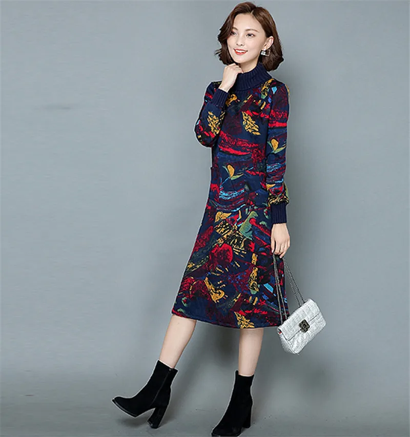 Хлопковое осеннее винтажное Цветочное платье 2020 Женская плотная водолазка