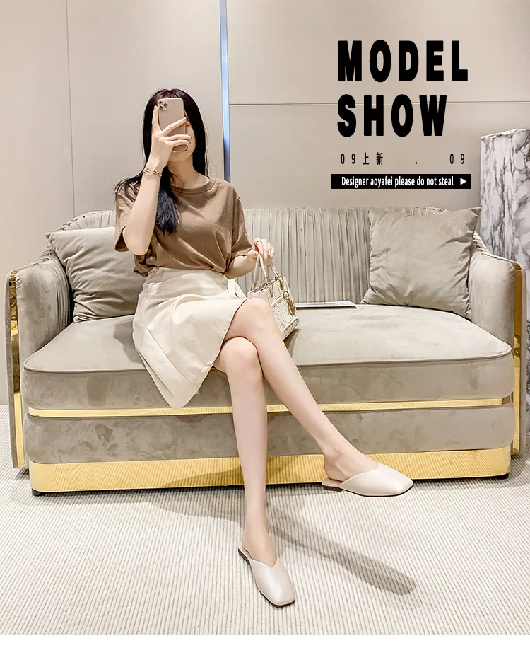 

Fashion slippers women's outer wear summer 2021 new Baotou half-drag women's shoes lazy flat single shoes women casual sandals