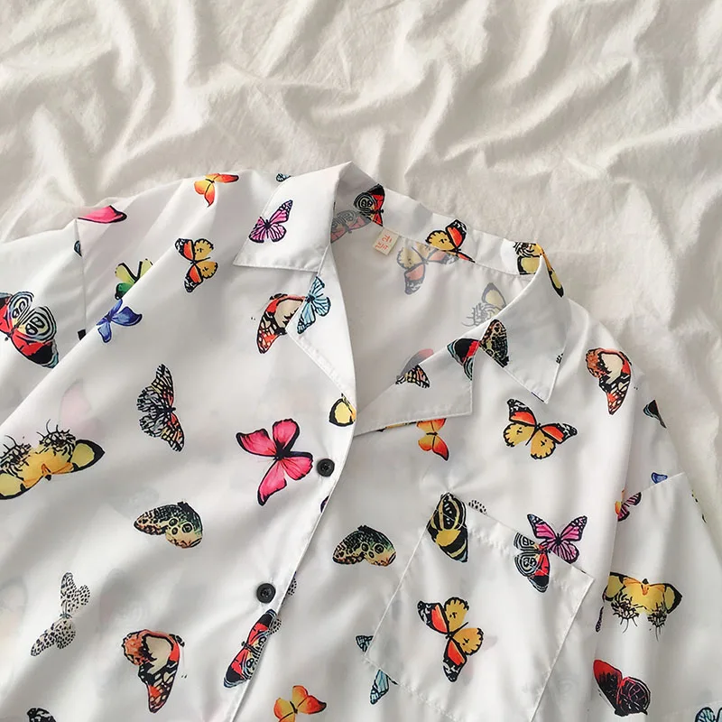 

BiggOrange Women White Blouse Butterfly Print Shirt Ins Loose Wild Summer 2020 New Ladies Korean Short Sleeve Shirt Fashion Tops