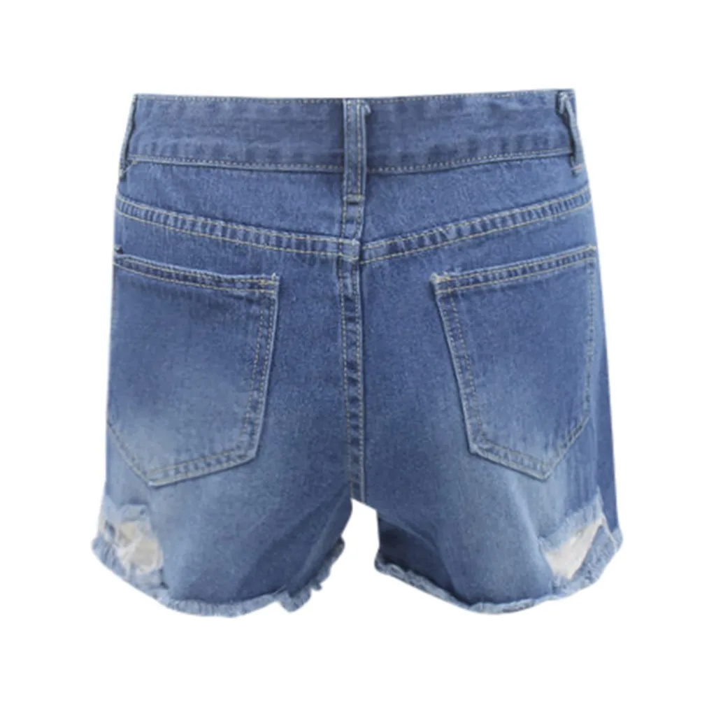 Женские Джинсовые Шорты Синие рваные повседневные с высокой талией на пуговицах