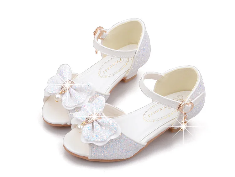 Sandalias de cristal para ni&ntilde;os, calzado elegante de tac&oacute;n alto con lazo brillante, para fiesta de boda, 2022-5
