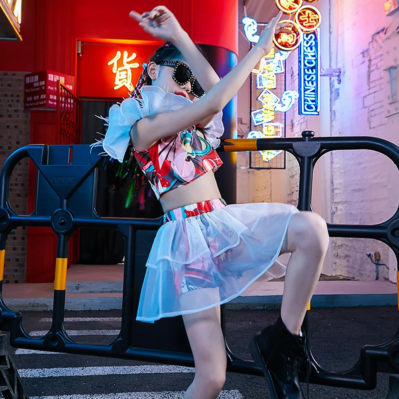 Детский костюм для джазовых представлений и танцев короткий топ газовая юбка