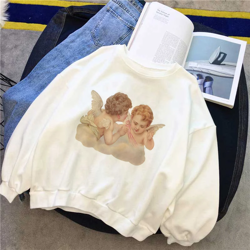 Японская кавайная Женская толстовка в стиле Харадзюку с принтом ангела хип-хоп