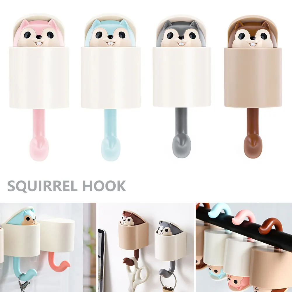 

Sticky Wall Creative Squirrel Hook Keychain Wall Hanger Hanger Cute Cartoon Animal Wall Hook Bathroom Hanging Coat@#527