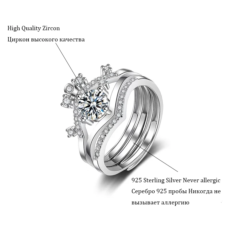 BOSCEN 925 Sterling Silver Ring For Women Gift 2019 Zircon Gem Crown Detachable Three In One wearing methods Creative | Украшения и